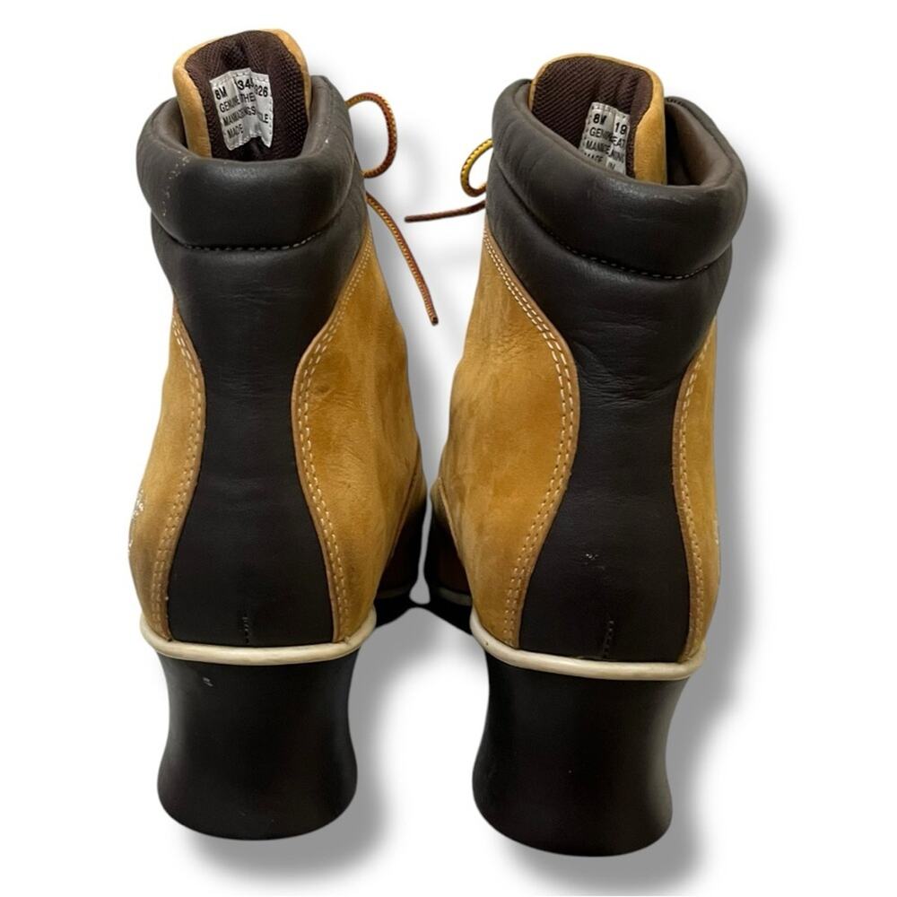 Timberland wheat genuine leather lace up ankle square toe wedge heel boots - Picture 6 of 9